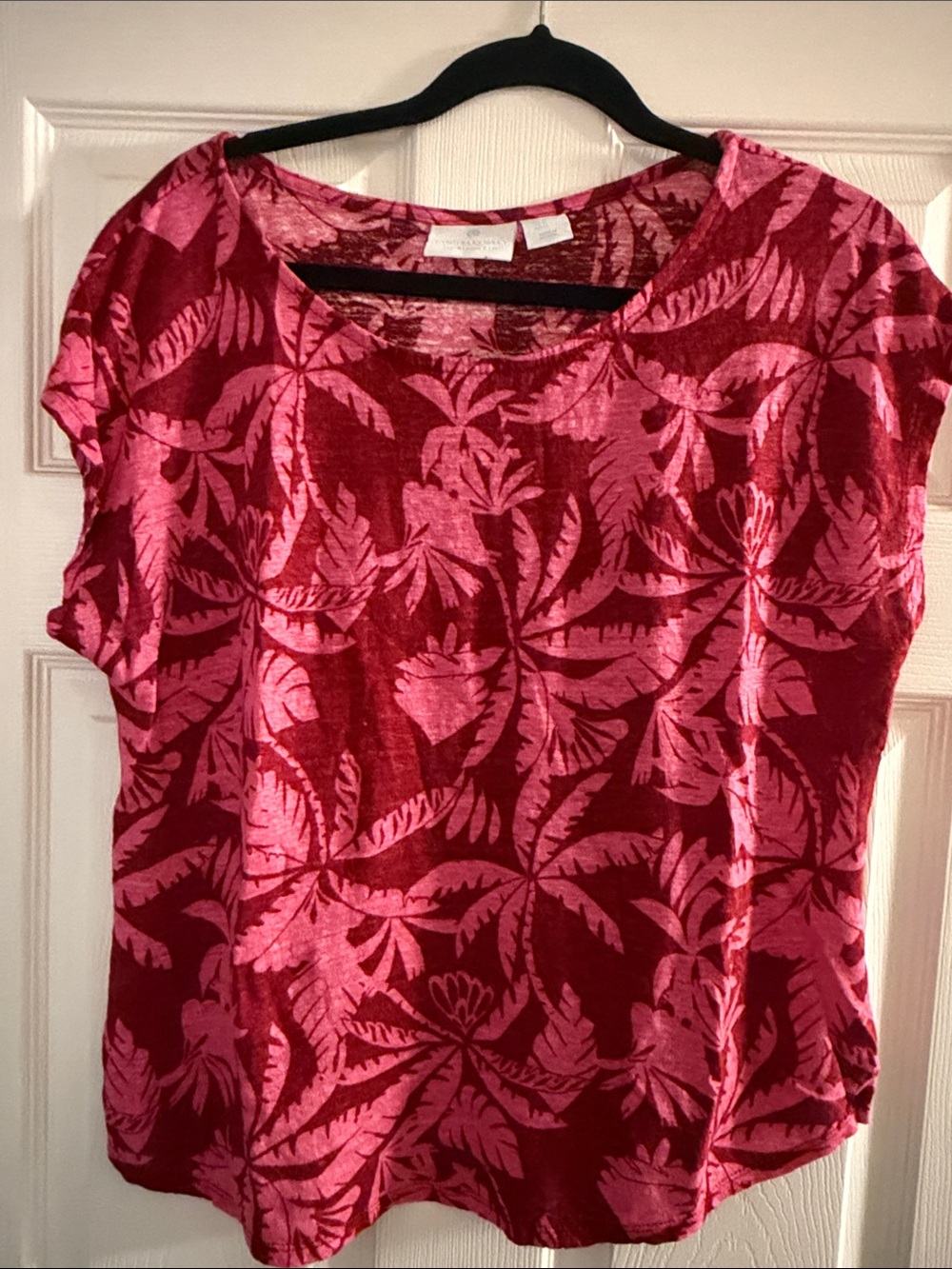 Cynthia Rowley Pink and Red Short Sleeve Tropical Print Tee